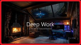 8 Hours Deep Work Focus Music for Studying & Concentration — Cozy Fireplace Ambience