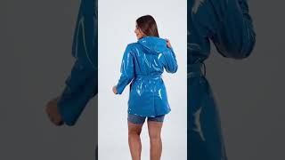 Plus Size Womens Gothic Lapel Hooded Trench Coat PVC Clothing 9953 #pvcclothing