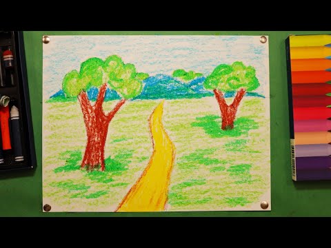 Поэтапное рисование ПЕЙЗАЖА 🏞️ для детей. Занятия по рисованию природы🏝️.