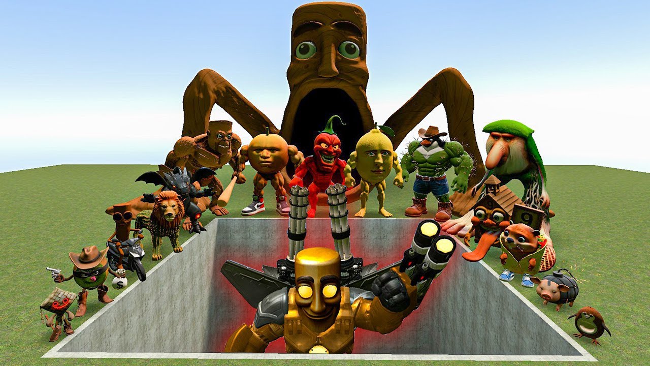 Italian AI Brainrot Memes vs Mecha Titan in the Giant Pit! TUNG SAHUR Gmod