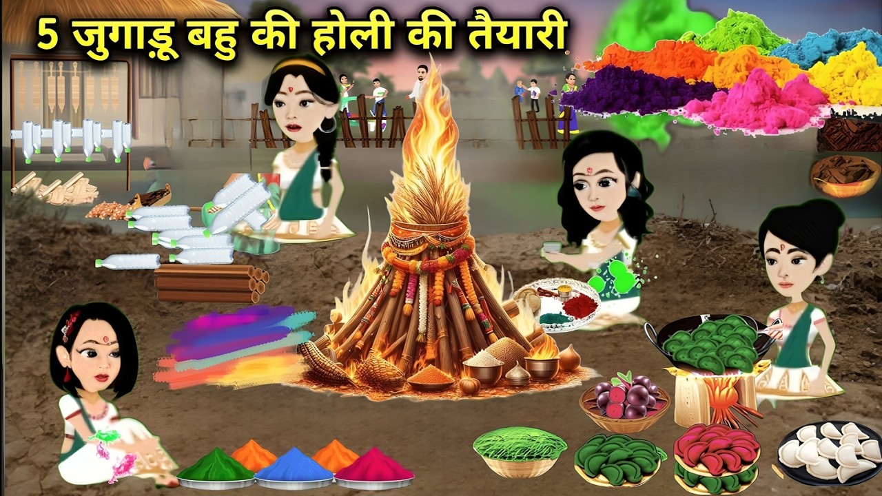 5 गरीब जुगाड़ू बहू की होली || 5 Gareeb Jugaadu Bahu Ki Holi || Hindi Cartoon Khaniya || Moral Story.