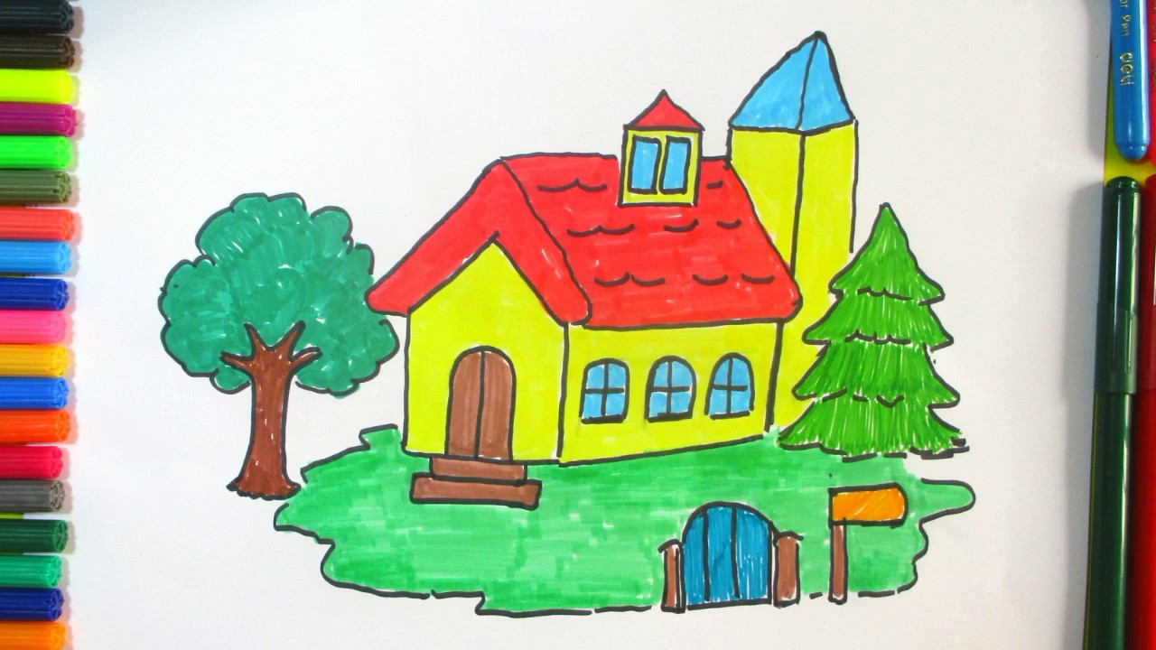 Learn How To Draw A Beautiful House For Kids Colorful