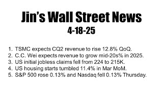 Jin's Wall Street News on 4/18/25 - TSMC earnings, weekly jobless claims and housing starts