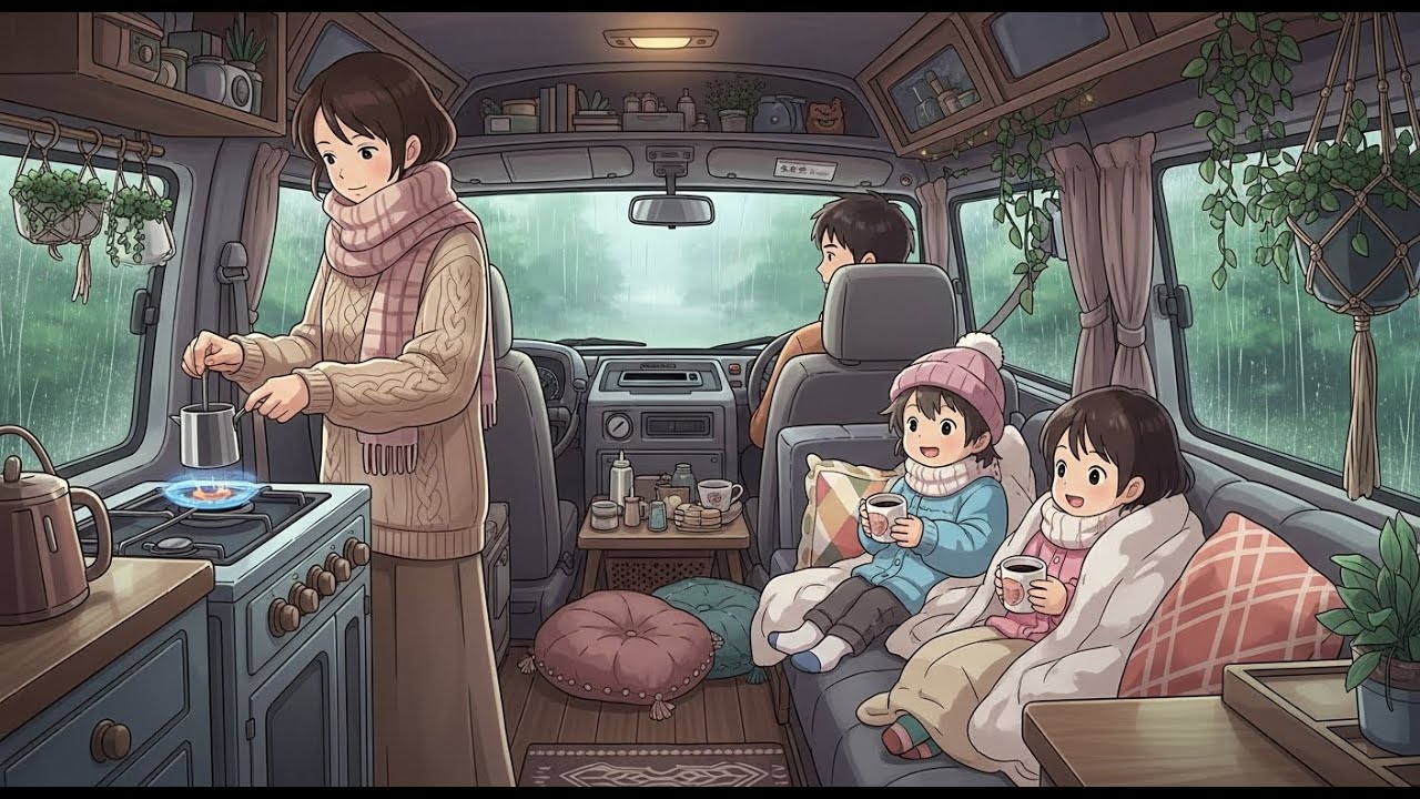 Cozy Van Life Anime 🚐 | Relaxing Family Winter Camping Trip