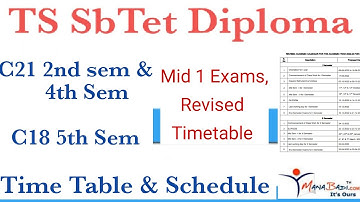 Ts SbTet Diploma C18 & C21 Mid 1 Exams Revised TimeTable | Schedule Dates