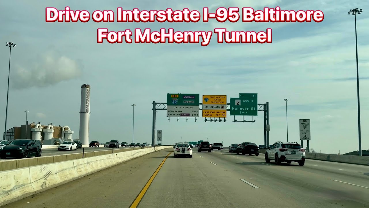 Drive on Interstate I-95 Northbound Baltimore Fort McHenry Tunnel