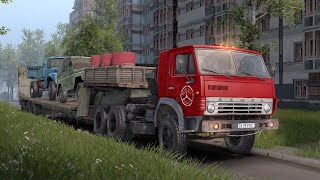 Проедет ли КамАЗ с тралом по хлипкому мосту до заброшенного квартала. Spintires