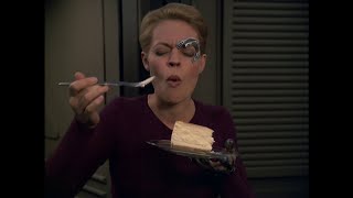 Star Trek Voyager - The Doctor (Seven of Nine) discovers cheesecake and alcohol - 4K AI upscale