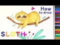 HOW TO DRAW A SLOTH easy | Kids Art Lessons Online, Part 74