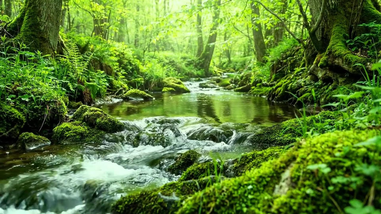 Forest Stream Flowing with Gentle Birdsong, Relaxing Nature Ambience for Study and Sleep ASMR