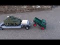 TEST Run 1/16 M5 Stuart loading/unloading 20ton Fruehauf trailer towed by FMS Unimog