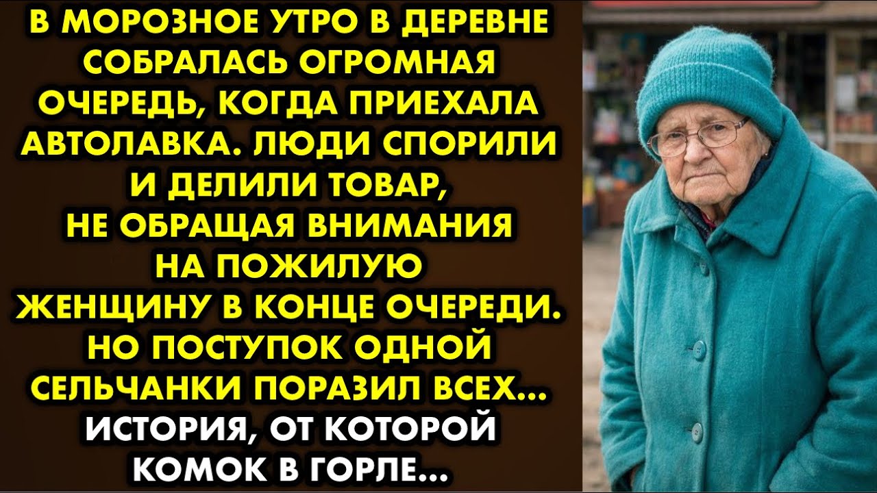 В морозное утро в деревне собралась огромная очередь когда приехала автолавка. Люди спорили и делили