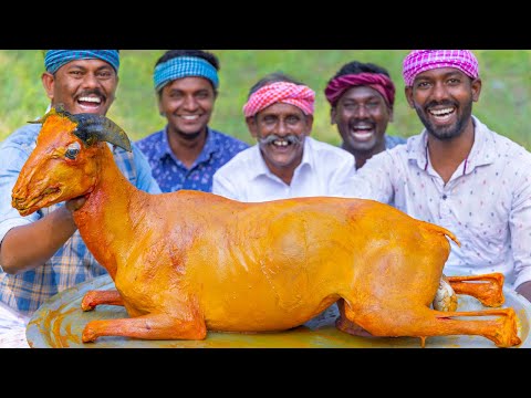 FULL GOAT !! | Mutton Inside Veggies | Cooking Whole Goat in BIG Vessel | Yummy Mutton Fry Recipe