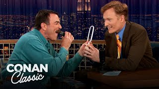 Tom Selleck Shaves Off Half Of His Mustache | Late Night with Conan O’Brien