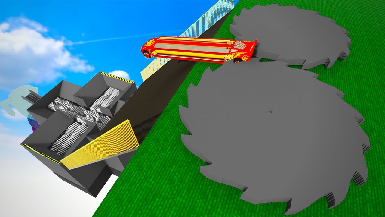 Cars Go Through Saw, Fall Down The Stairs And Fall Into The Plus Shredder Factory | Teardown