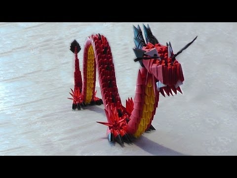 How to make a red Chinese dragon. 3D origami tutorial (instruction)