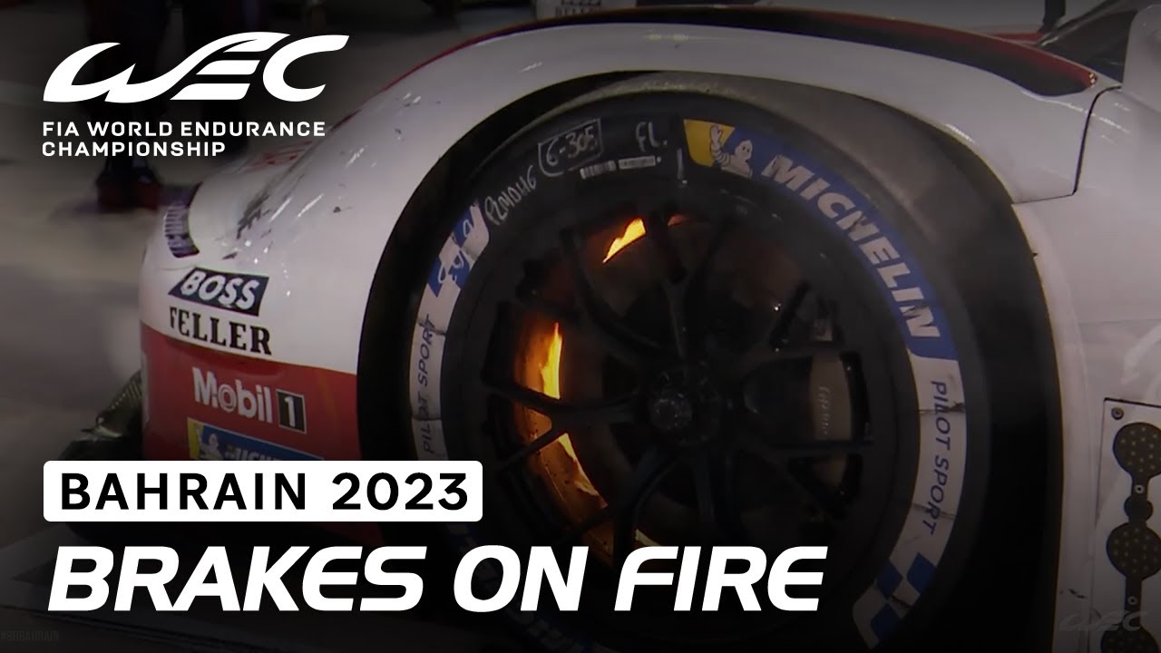 Porsche 963 #6 front left brake catches fire I 2023 8 Hours of Bahrain I FIA WEC