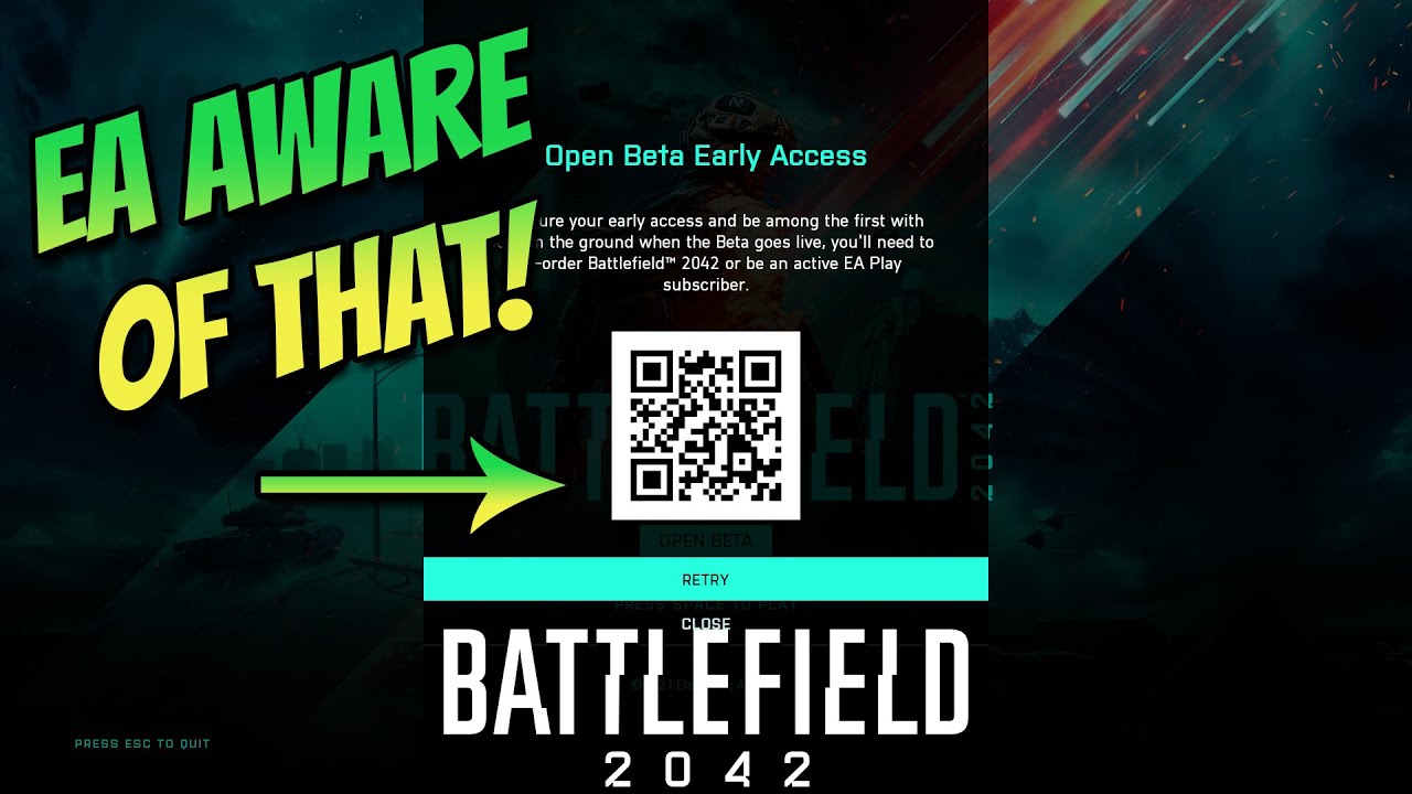 battlefield 2042 barcode screen can t play retry button connection error message youtube