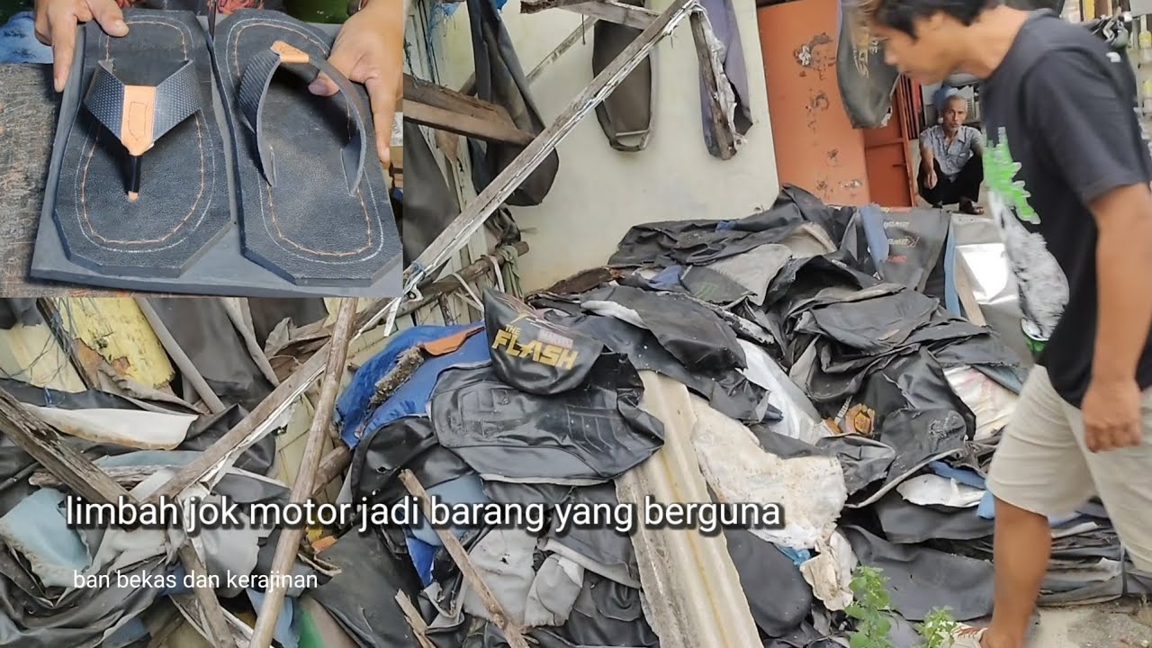 Memanfaatkan limbah jok motor untuk membuat sandal 