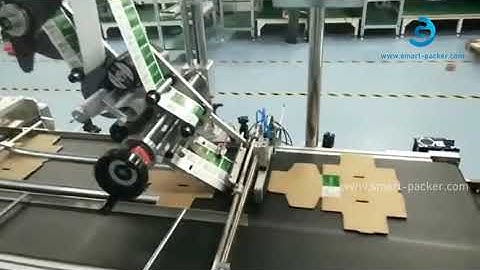 Automatic unfolded cardboard box carton flat labeling machine top label applicator line