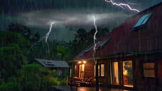 Powerful night thunderstorm - Heavy Rain and Thunder - Rain Sounds for sleep - 3 hour Windy Rain