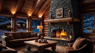4K  Deep sleep in a cozy winter hut | Soothing fireplace crackle | ❄Snowfall in the background