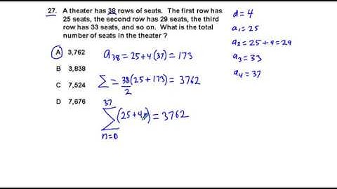 Precalculus Fall ACP Preview Problem 27 Arithmetic Series Real World Problem Theater Seats