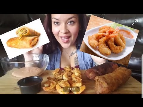 Crunchy egg rolls & fried shrimps in yum yum sauce