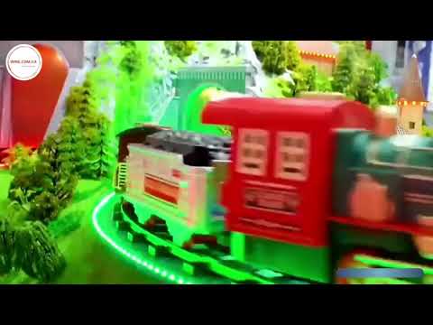 Дитячий залізничний ігровий набір розвиток моторики та мислення поїзд 3 вагони радіокерування звук світло пара, видео 1