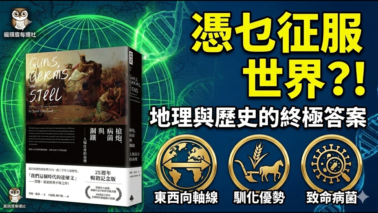 點解歐洲人可以征服美洲,而唔係美洲人征服歐洲?呢個問題背後隱藏住人類歷史上最大嘅謎團,深度拆解賈德戴蒙嘅神作《槍炮、病菌與鋼鐵》,睇下地理環境點樣決定人類文明嘅命運 縮圖