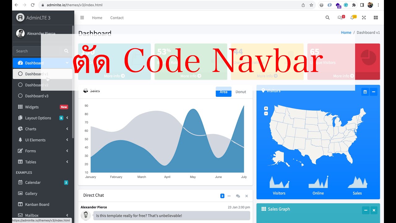 Ep.18 ตัด Code เมนู Navbar , สอนปรับแต่ง AdminLTE v3 2023 - YouTube