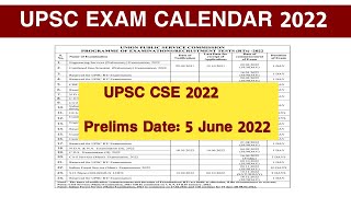 UPSC EXAM CALENDAR 2022 || IAS 2022 EXAM DATE ||