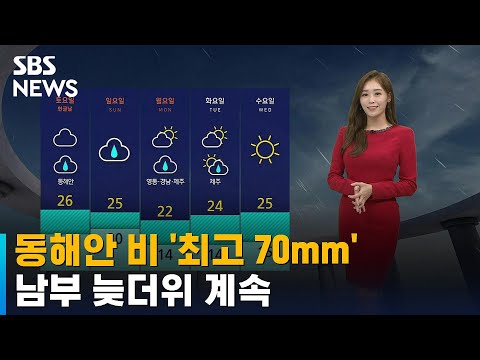 [날씨] 동해안 비 '최고 70mm'…남부 늦더위 계속 / SBS