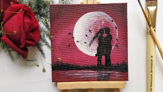 Easy valentines day special painting/ romantic couple painting/ mini canvas acrylic painting