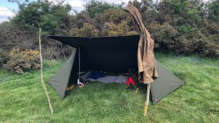 Modified Army Pup Tent 1st set up  trangiaburner pathfindercookset bushcraft