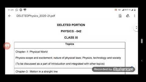 Deleted Topics of Physics From class - 11, From syllabus of 2020 - 2021 by CBSE