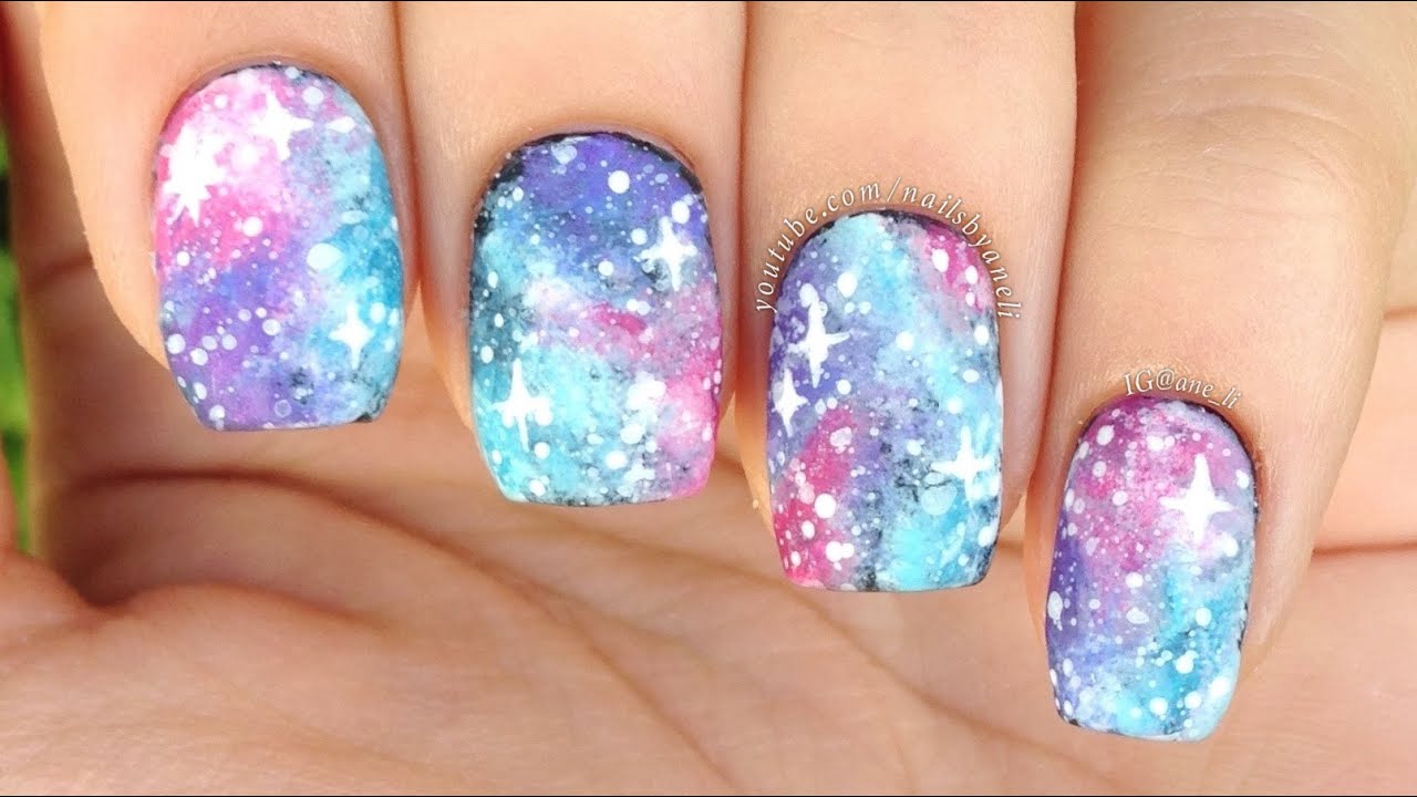 pastel galaxy nail art