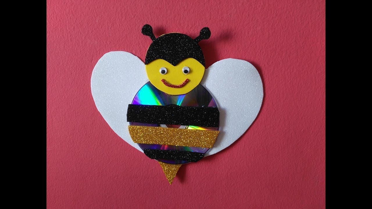 Diy Craft Bee Wall Decoration Out Of Foam Glitter Corrupted Cd