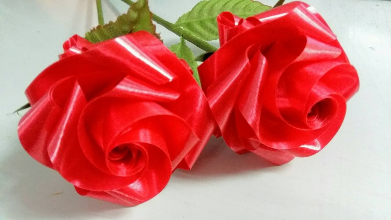 วิธีพับดอกกุหลาบบาน วันวาเลนไทน์ 1 by มายมิ้นท์(Ribbon Rose Valentine's  day)