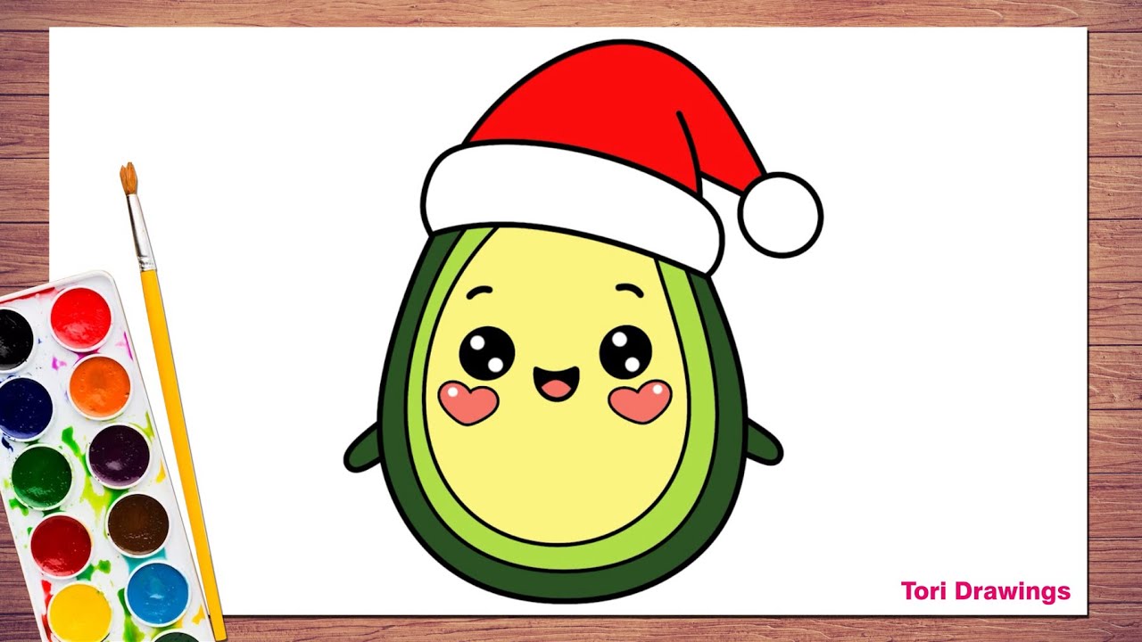 Как нарисовать авокадо в шапочке Санты