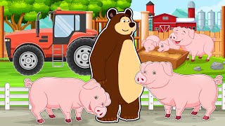 Working on the Farm - Build a Pig Pen and Tractor Harvest Wheat to make Feed | Funny Bear, Vehicles