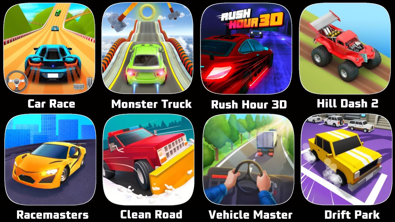 Car Racing Monster Truck Mega Ramp 3D - VehicleMasters,Rush Hour 3D,Clean Road,Racemasters,Hill Dash
