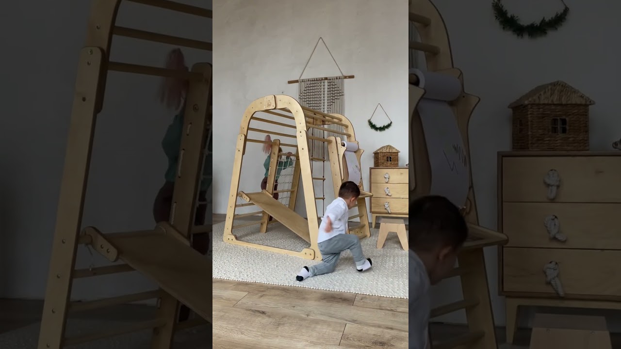 Eco-plywood with natural wood glue. Play set will suit for your interior. 