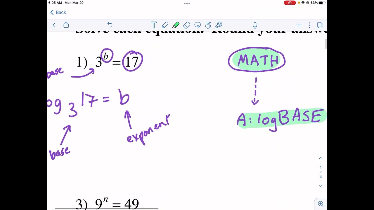 Kuta Tutorial: solving exponential equations with logarithms