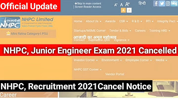NHPC JE Exam 2021 Cancelled | NHPC Junior Engineer Recruitment 2021 Cancel Notice | Official update