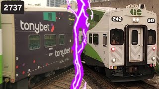 (Marker Light Flash/Nice Driver) GO 1879 (Hamilton Express) - 242 With 659 At Hamilton GO Centre 