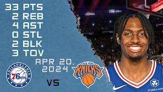 Tyrese Maxey Player Full Highlights VS KNICKS NBA Play Off Game 20-04-2024