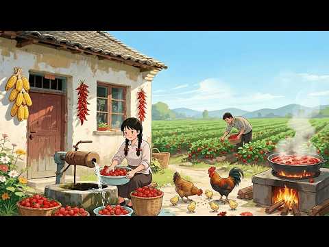 A Spring Morning Picking Wild Strawberries and Make Strawberry Pancake Together | Ghibli Style Video