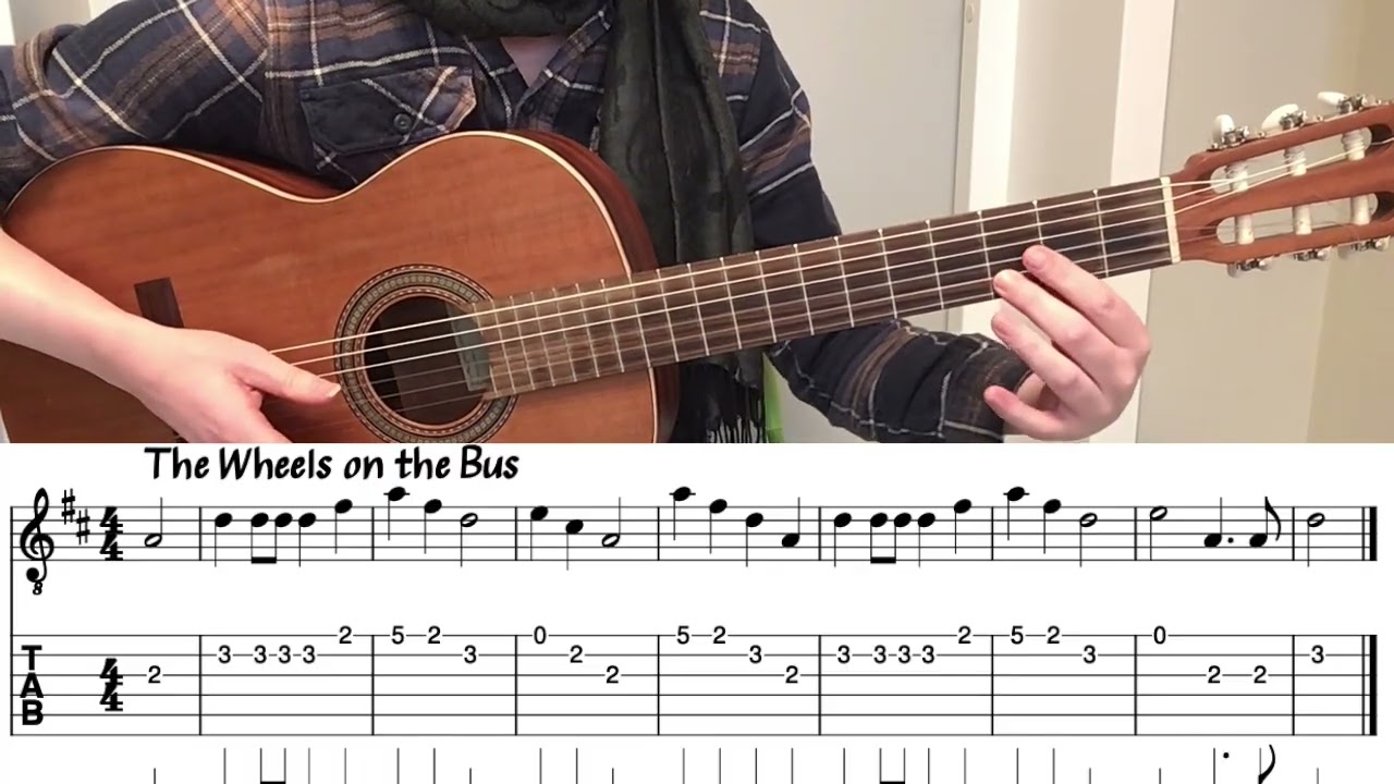 The Wheels on the Bus - Easy Guitar sheet music & TAB for beginners