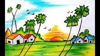 village scenery drawing natural draw drawings nature bangladesh easy very scene step getdrawings drawin paintingvalley